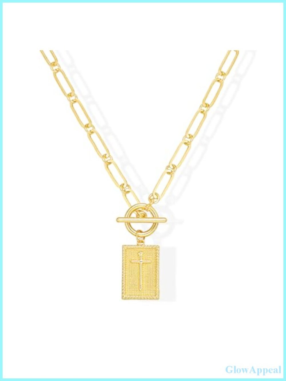 14K Gold Plated Cross Pendant Necklace for Women Paperclip Chain Christian